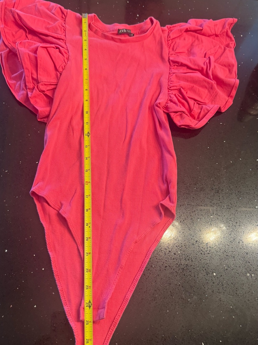 Zara Hot Pink Ruffle Sleeve Ribbed Bodysuit